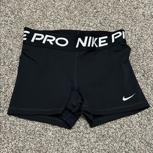 Nike Pro Womens Black Athletic Shorts with White Logo